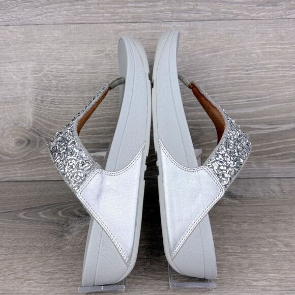 Fitflop LuLu Shimmerfoil Women’s Sz 10 Silver Metallic Thong Platform Sandal NWT - Picture 10 of 10